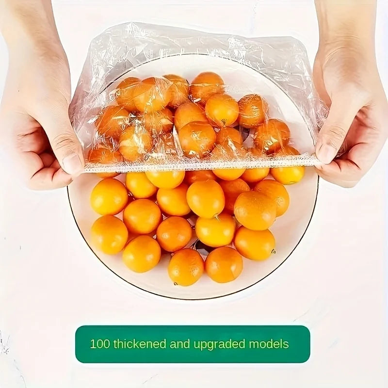 100pcs Reusable Elastic Food Covers - Transparent Stretchable Bowl