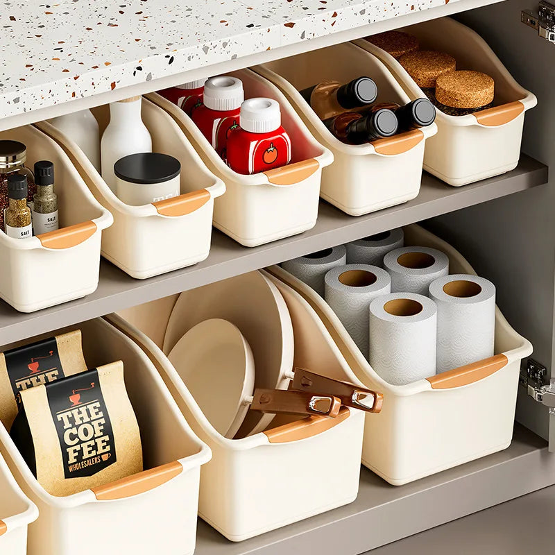Curved Plastic Storage Bins Set - Multipurpose Home Organization Boxes