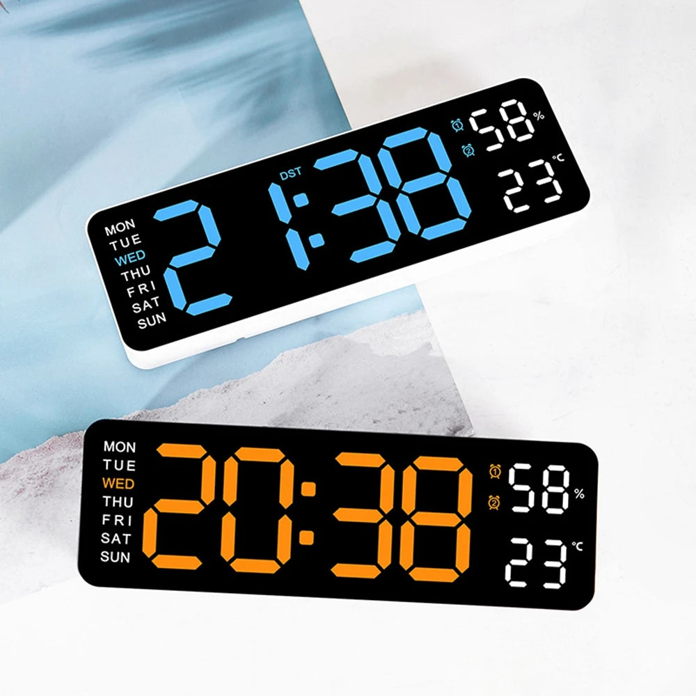 Large Digital Wall Clock Temperature and Humidity Week Display