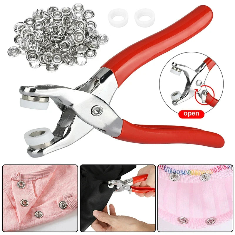 400pcs Prong Rings 9.5mm Buckle Buttons Metal Colour Pliers Snap