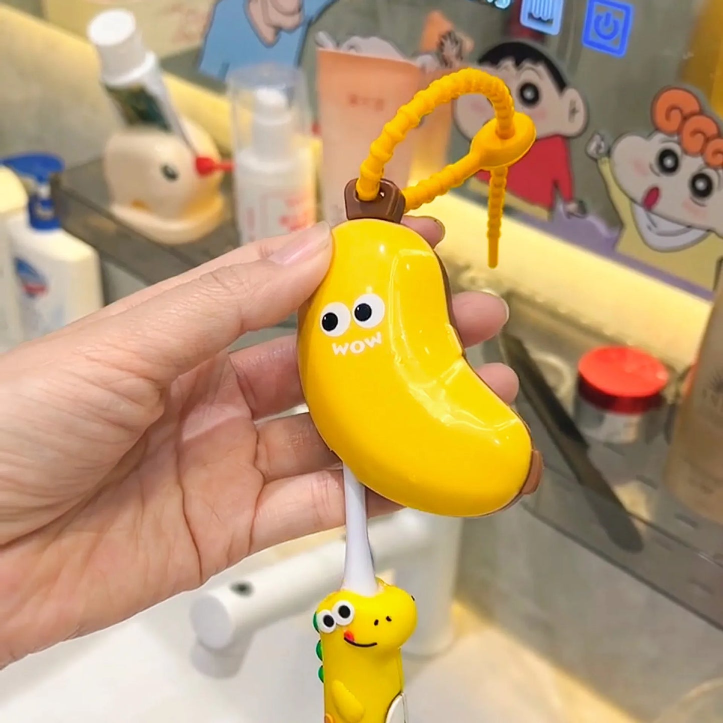 Banana Toothbrush Protective Cap with Toothpaste Storage Box - Compact