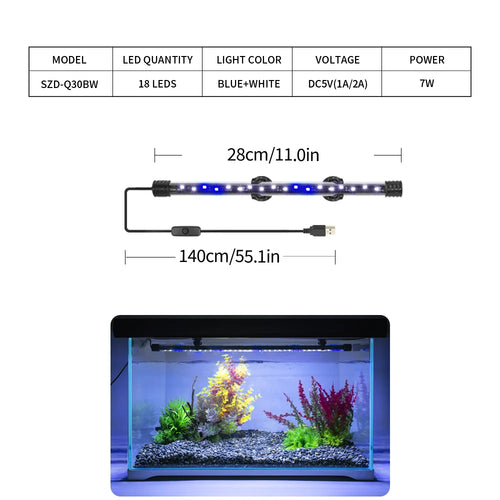 USB Aquarium Light LED Plant Grow Lamp 18-58CM Aquariums Decor