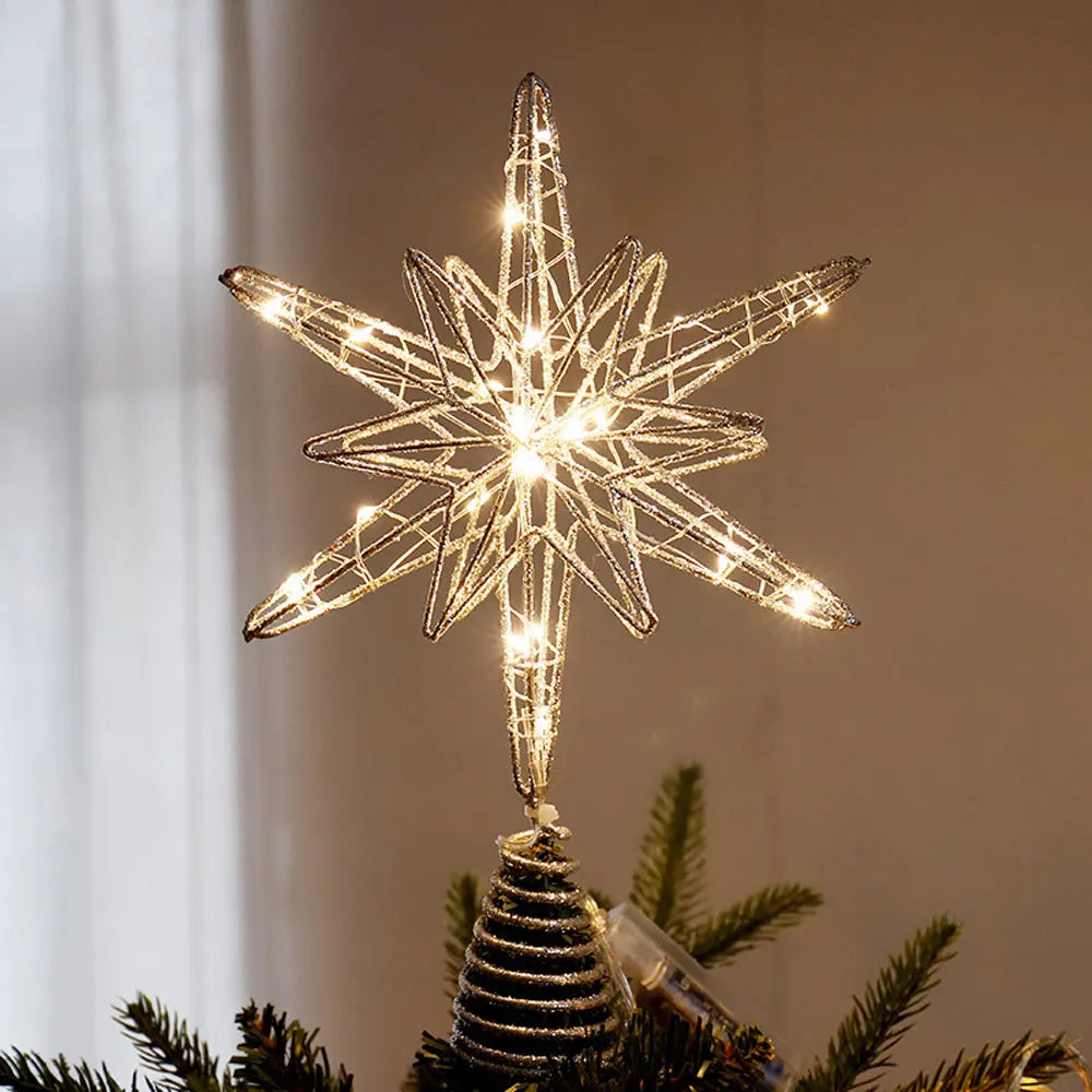 Christmas Tree Toppers Star With LED String Lights Ornaments For