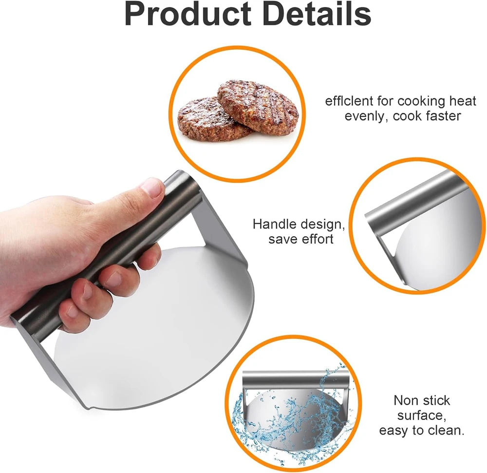 Stainless Steel Smash Burger Press Hamburger Patties Meat Masher