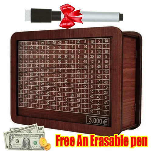 1000/3000/5000/10000 Euro Money Box Wooden Piggy Bank Reusable Money