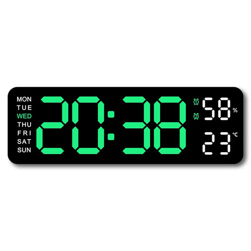 9 Inch Large Digital Wall Clock USB Powered TEMP Humidity Week Auto