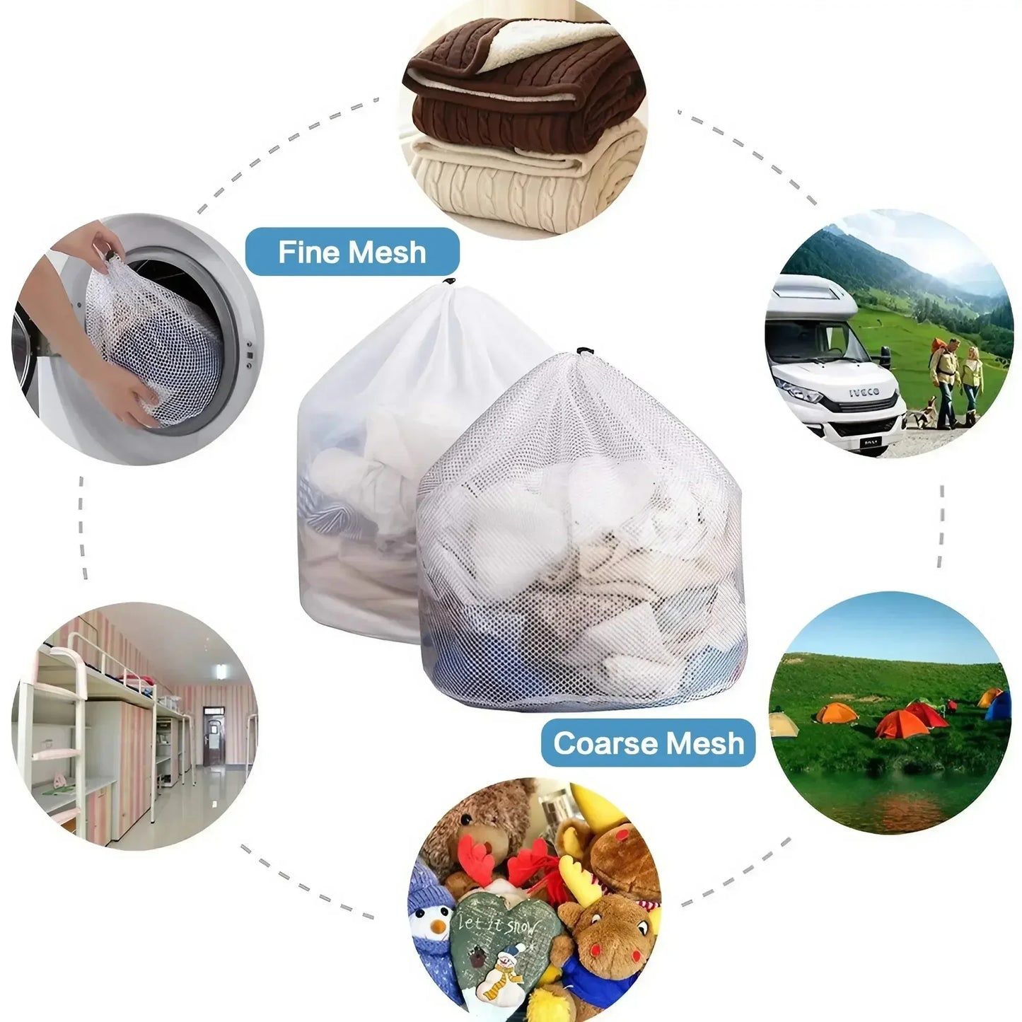 1PC Drawstring Laundry Bag Large Capacity 4 Size Fine Mesh Coarse Mesh