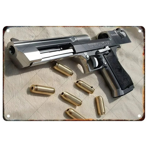 Pistol Metal Signs, Exuding Military Flair, Ideal As Wall Decoration