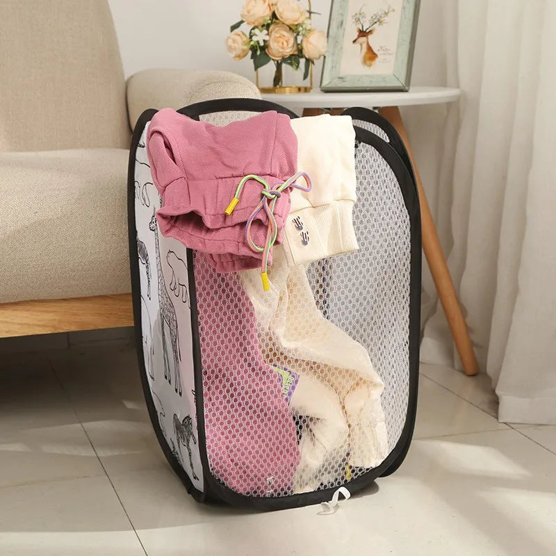 Cartoon foldable laundry basket Three-sided mesh laundry basket