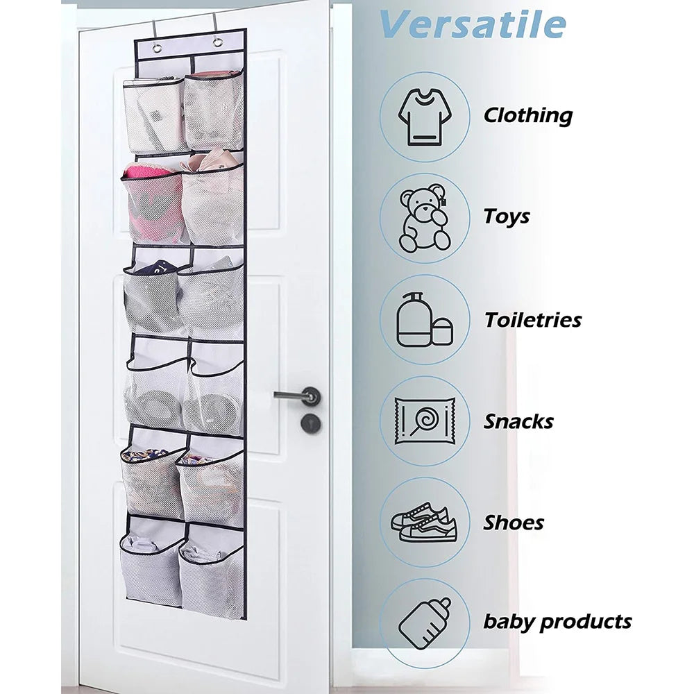 12 Pockets Over the Door Shoe Organizer Large Mesh Pockets With 2