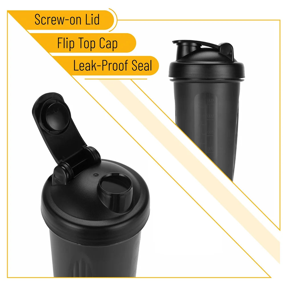 1pc Portable Protein Shaker 600ml Fitness Bottle with Wire Whisk Ball