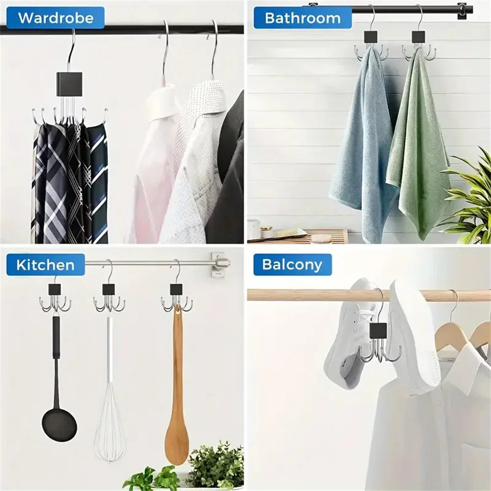 1/5pcs 360° Rotating Storage Hanger Hook Multi-Claw Bag Metal Belts
