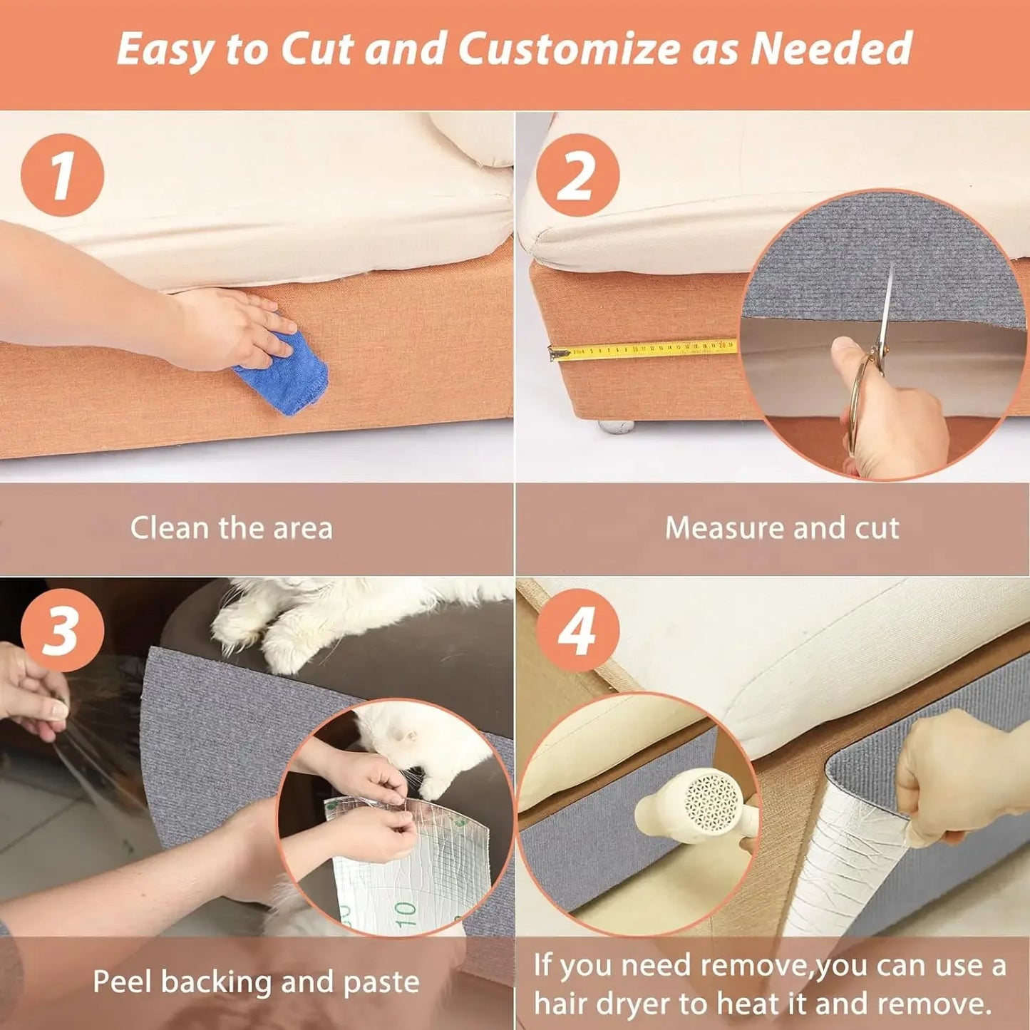 Cat Scratching Mat Self-Adhesive Trimmable Carpet Cat Scratching Post