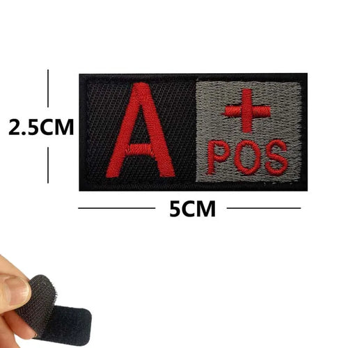 5*2.5CM Small Patch with Hook and Loop Blood Type A B AB O POS NEG