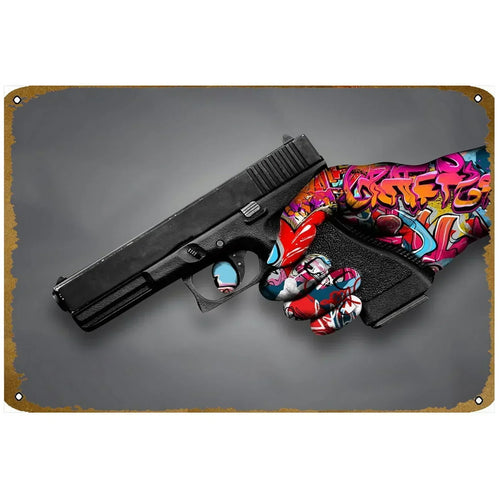 Pistol Metal Signs, Exuding Military Flair, Ideal As Wall Decoration