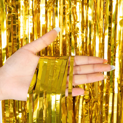 Cheap as a Party Metallic Tinsel Foil Fringe Curtains Backdrop for