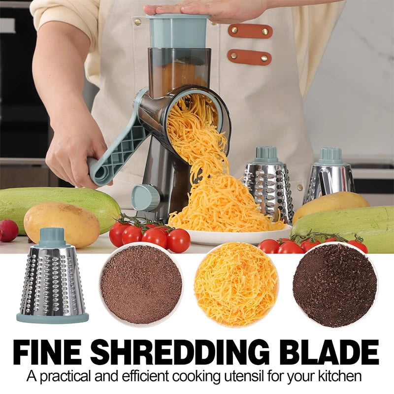 LMETJMA 3 in 1 Rotary Cheese Grater Versatile Manual Vegetable Slicer