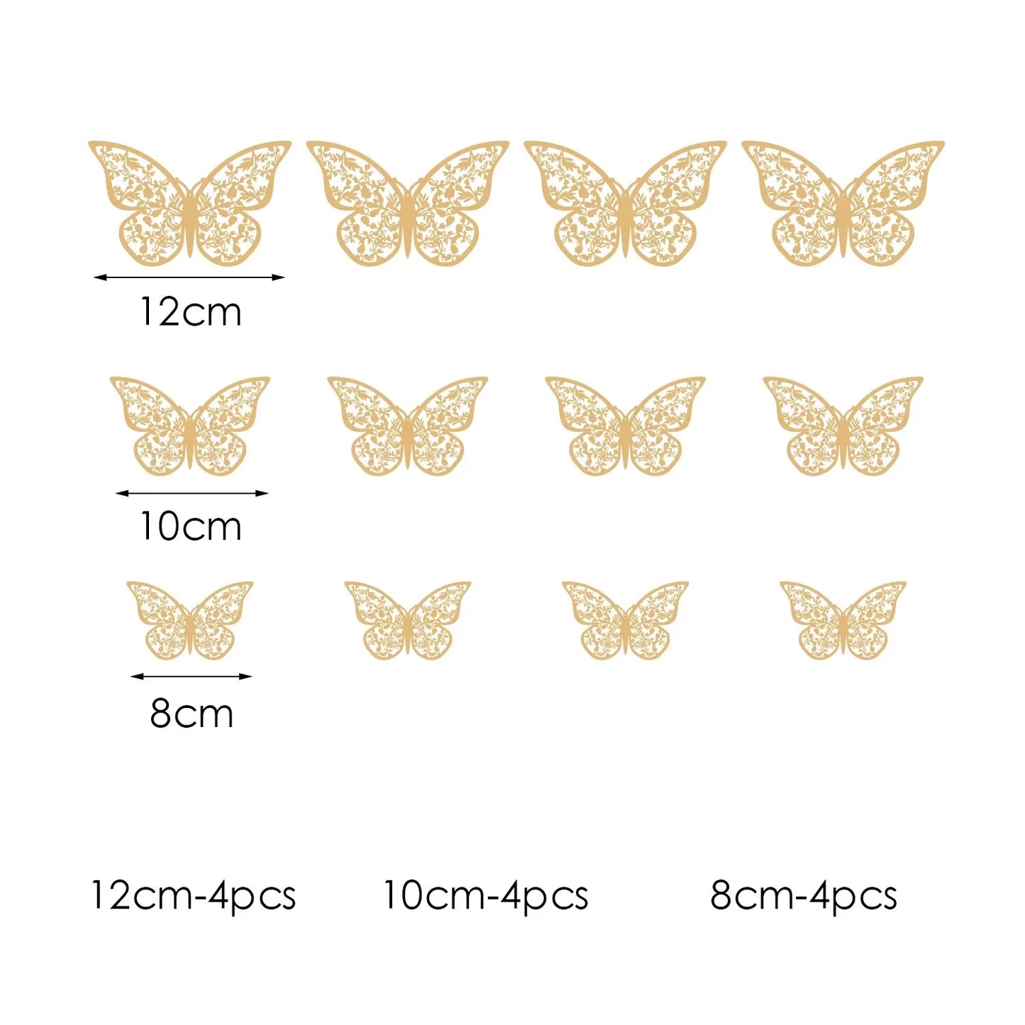 12pcs/lot Metal Inspired Hollow 3D Paper Butterfly Decorations for