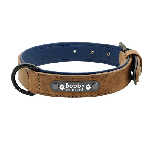 Personalized Name ID Tags Dog Collars Custom Text name Leather Dog