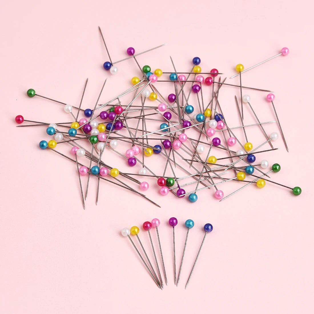 100Pcs/Box 38cm Colorful Round Pearl Head Needles Stitch Straight Push