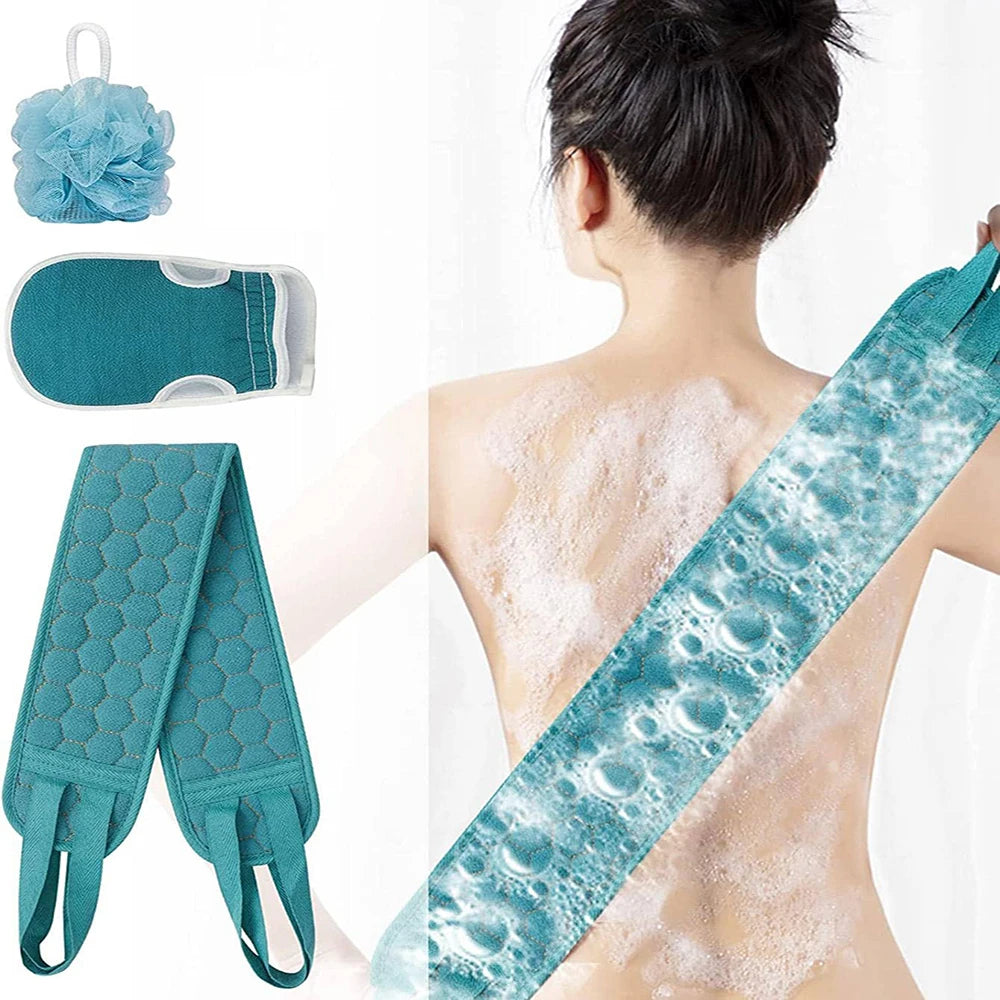 Exfoliating Body Scrubber Set - Includes Back Scrubber, Bath Glove And