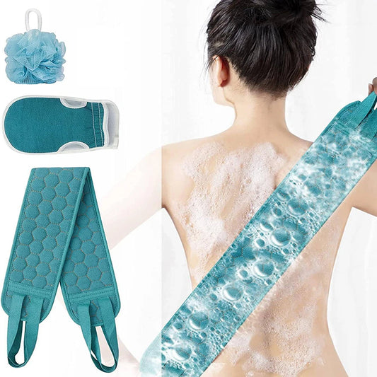 Exfoliating Body Scrubber Set - Includes Back Scrubber, Bath Glove And