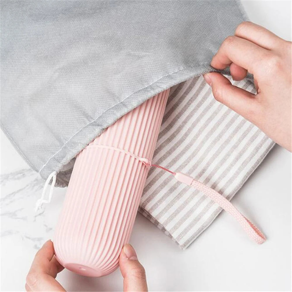 Travel Toothbrush Box Vertical Stripe Portable Mouthwash Cup Brushing