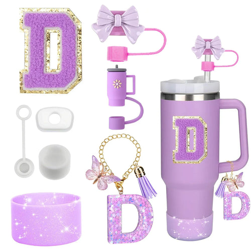 8PCS Accessories Set for Stanley Cup Purple 30oz 40oz tumbler Silicone