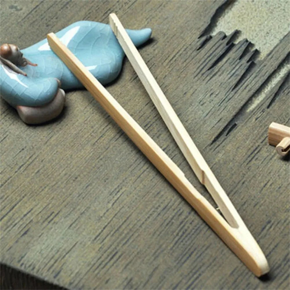 2Pcs 18cm Bamboo Wood Wooden Food Toast Salad Tongs Toaster Bacon