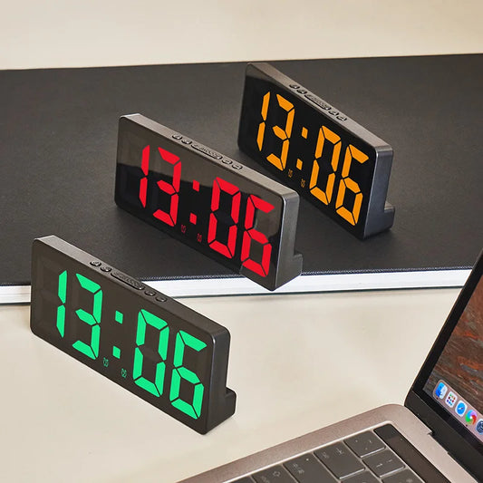 Digital Alarm Clock Voice Control Teperature Snooze Night Mode Desktop
