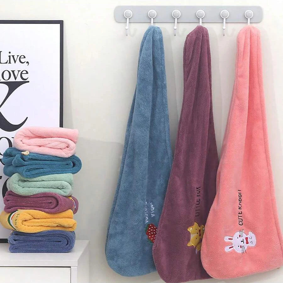 1Pc Embroidery Style Hair Drying Cap, Coral Fleece Thickened Hair
