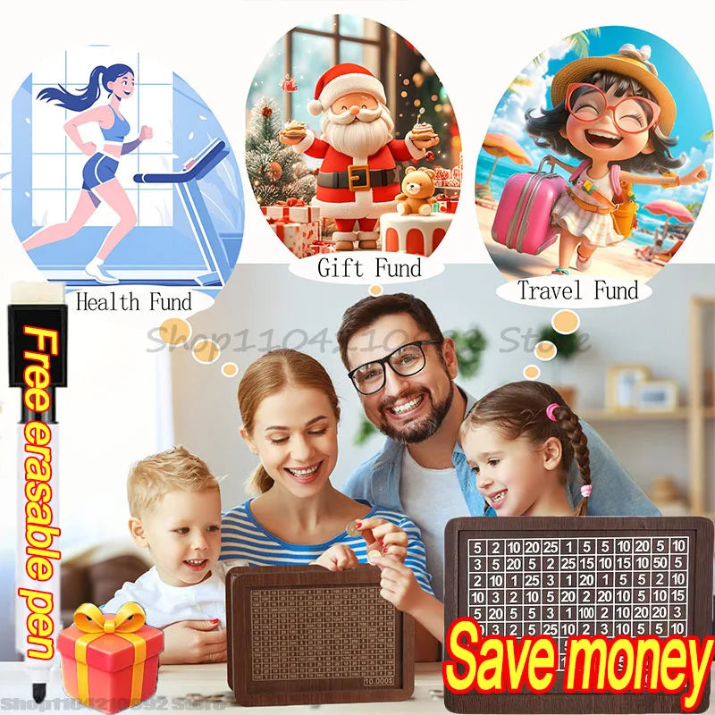 1000/3000/5000/10000 Euro Money Box Wooden Piggy Bank Reusable Money