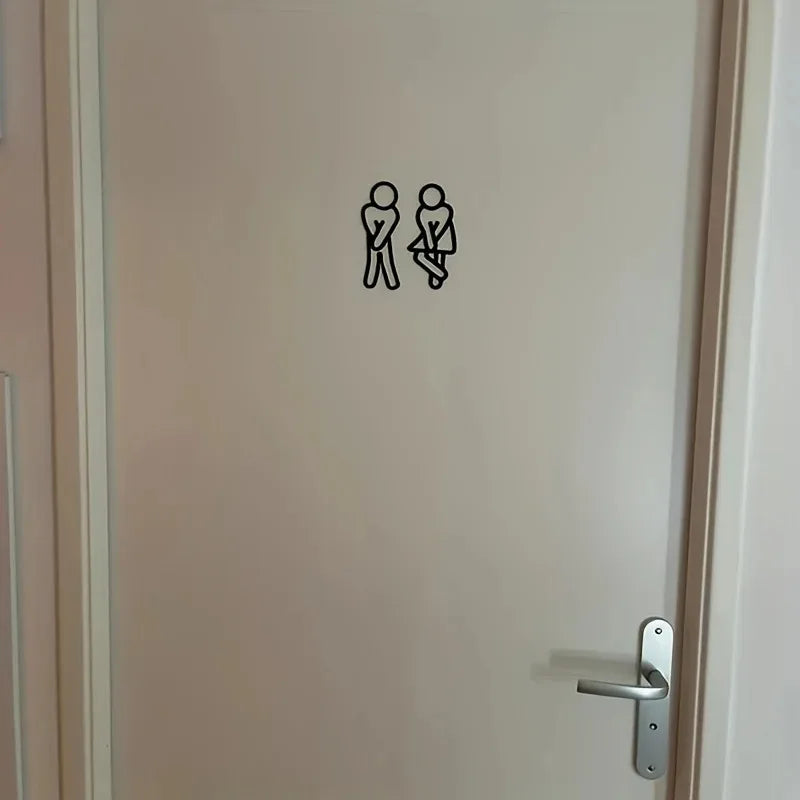 Creative Funny 2D Flat Bathroom Sign for Men Women Restroom Door Decor