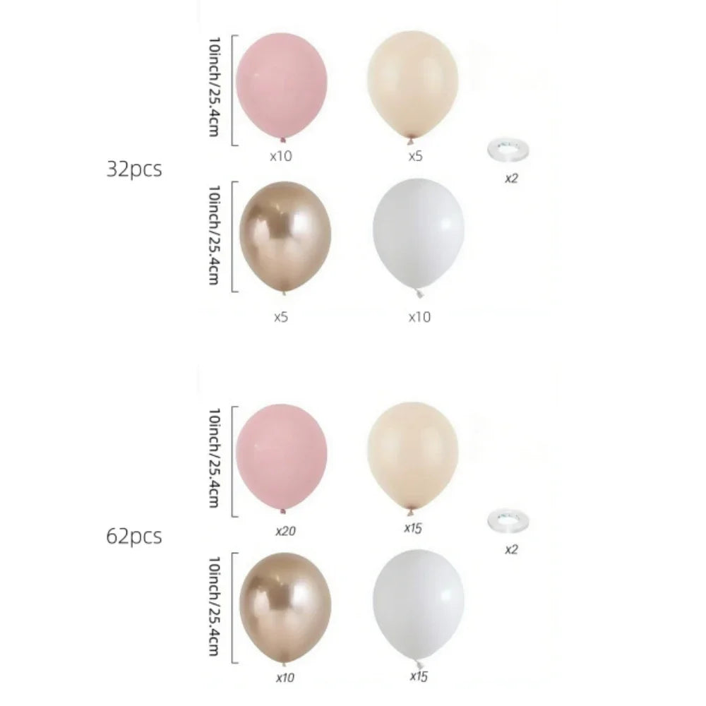 32/52/62pcs Macaron Pink Retro Sand White Champagne Golden Balloons