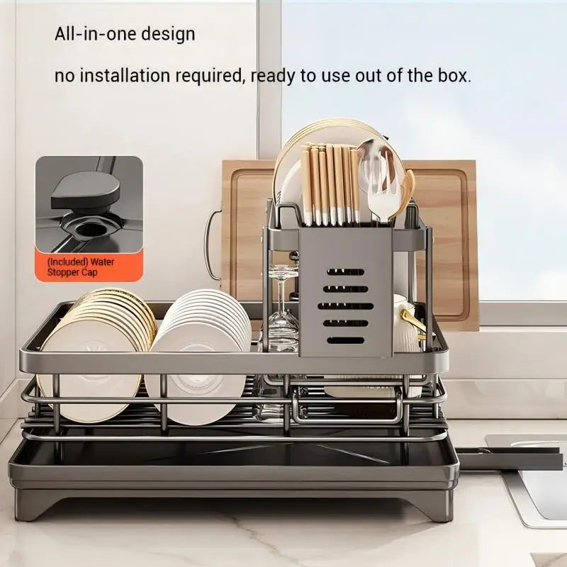 Dish Drying Rack Kitchen Adjustable Steel 2 Tier Plates Organizer Dish