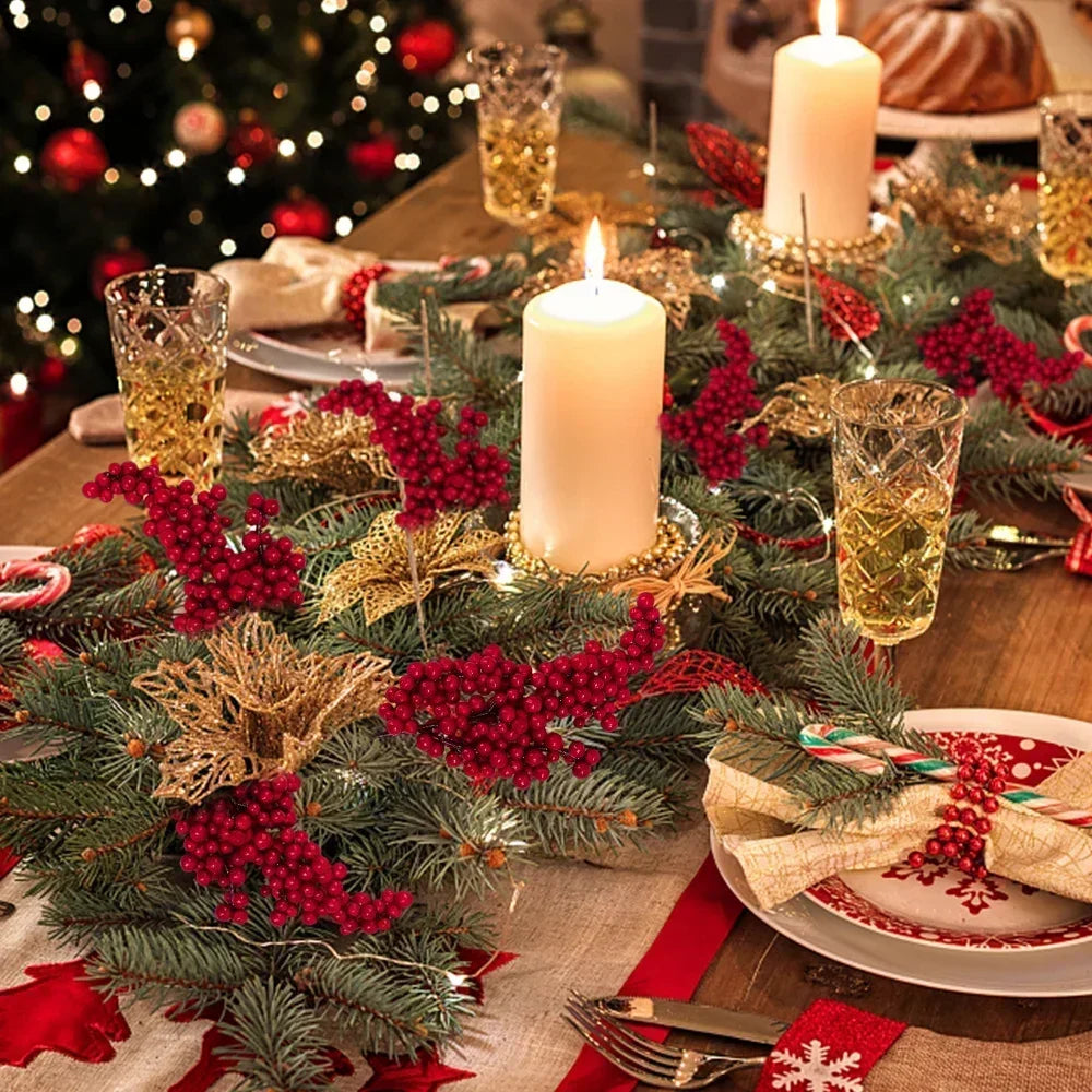 50/1branch Christmas Artificial Berries Stem Red Holly Berry Fake