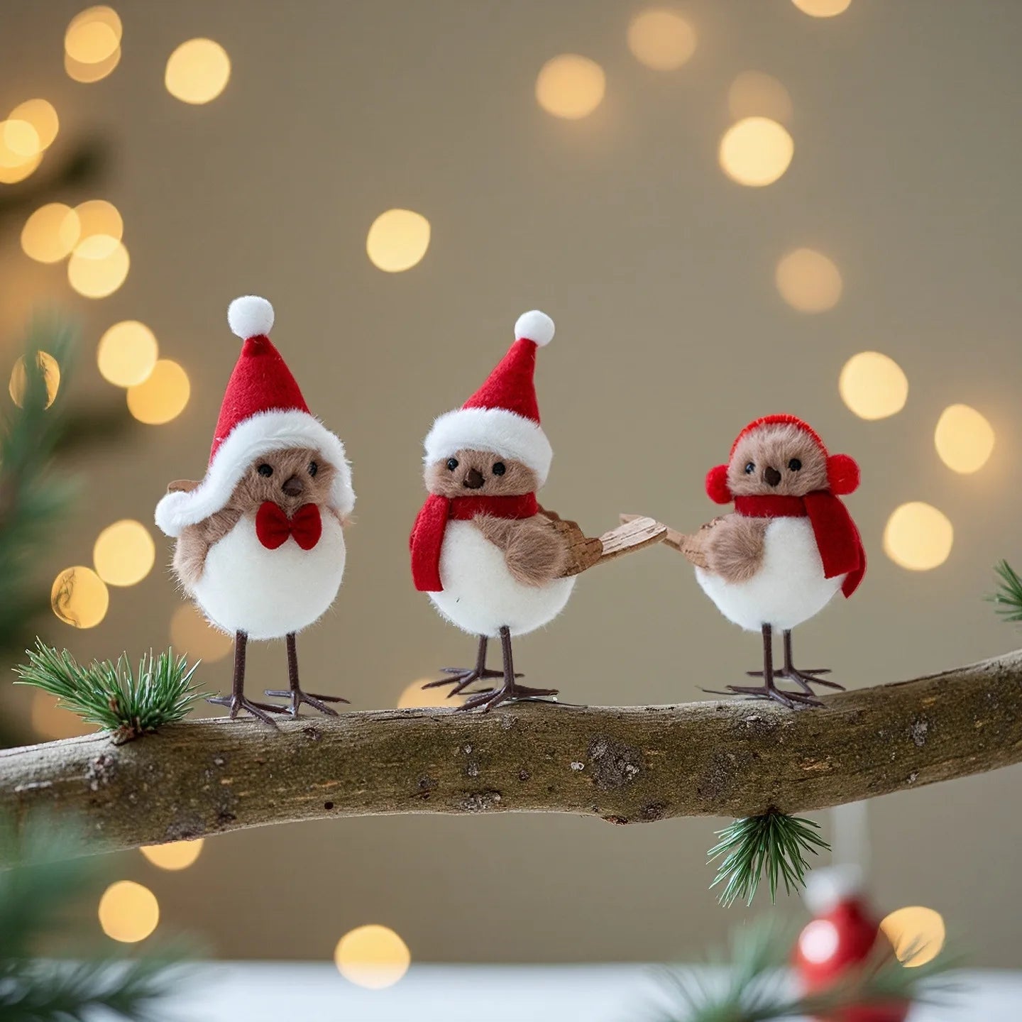 1/3pcs Christmas Foam Birds with Red Scarves Holiday Tree Decor