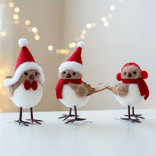 1/3pcs Christmas Foam Birds with Red Scarves Holiday Tree Decor