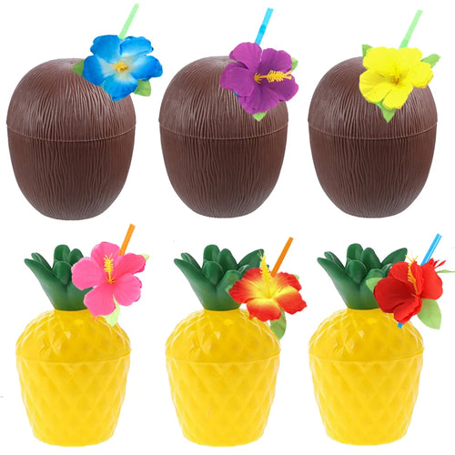 6/10pcs Hawaiian Summer Pineapple Coconut Drinking Cups Strawberry