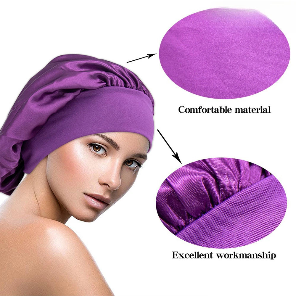 Adjust Solid Satin Bonnet Hair Styling Cap Long Hair Care Women Night