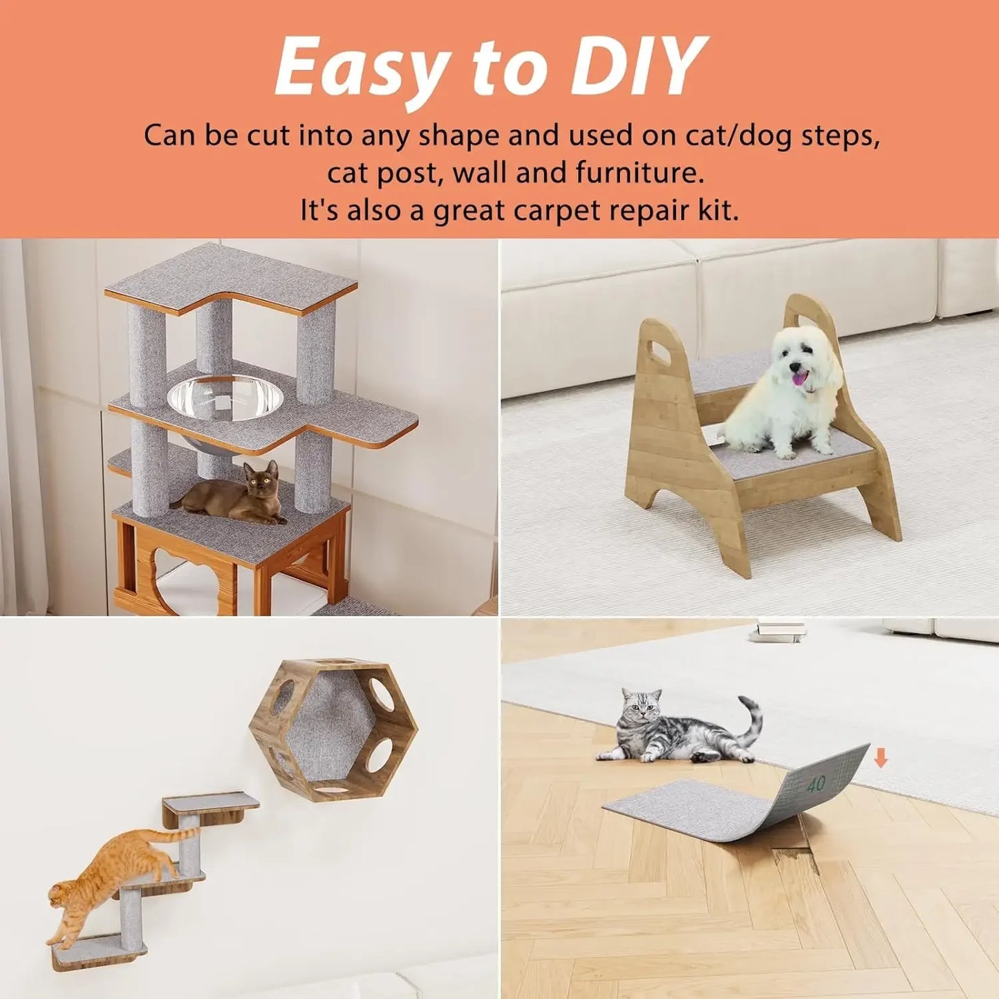Cat Scratching Mat Self-Adhesive Trimmable Carpet Cat Scratching Post