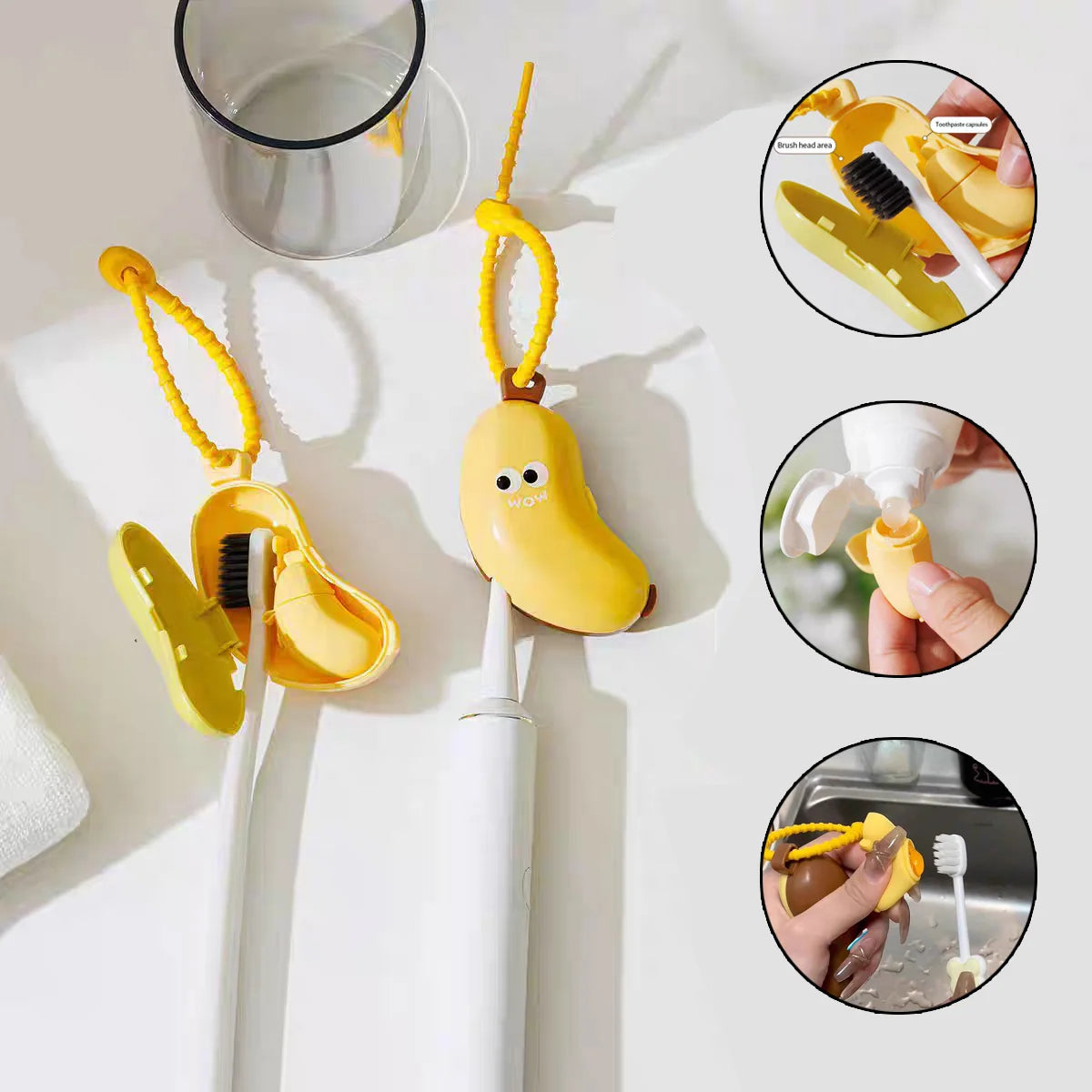 Banana toothbrush protective cap with toothpaste storage box - compact