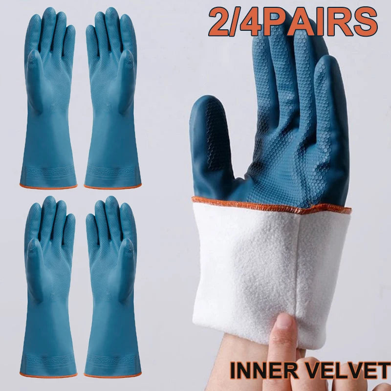 2/4 Pairs Waterproof Gloves with Fleece Thicked Cleaning Gloves