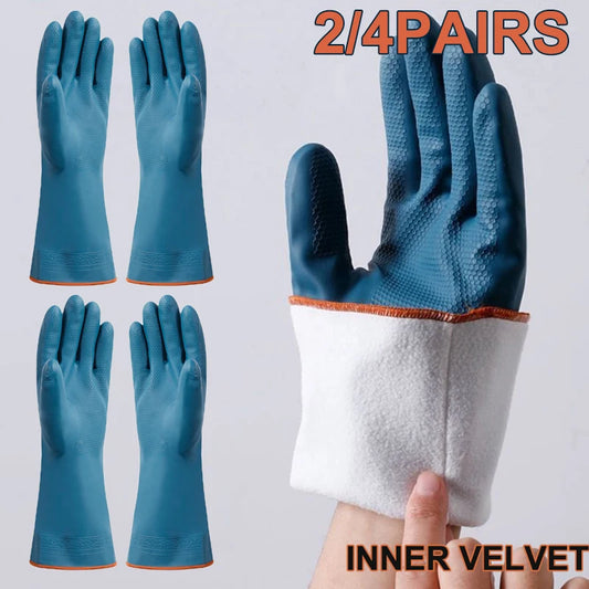 2/4 Pairs Waterproof Gloves with Fleece Thicked Cleaning Gloves