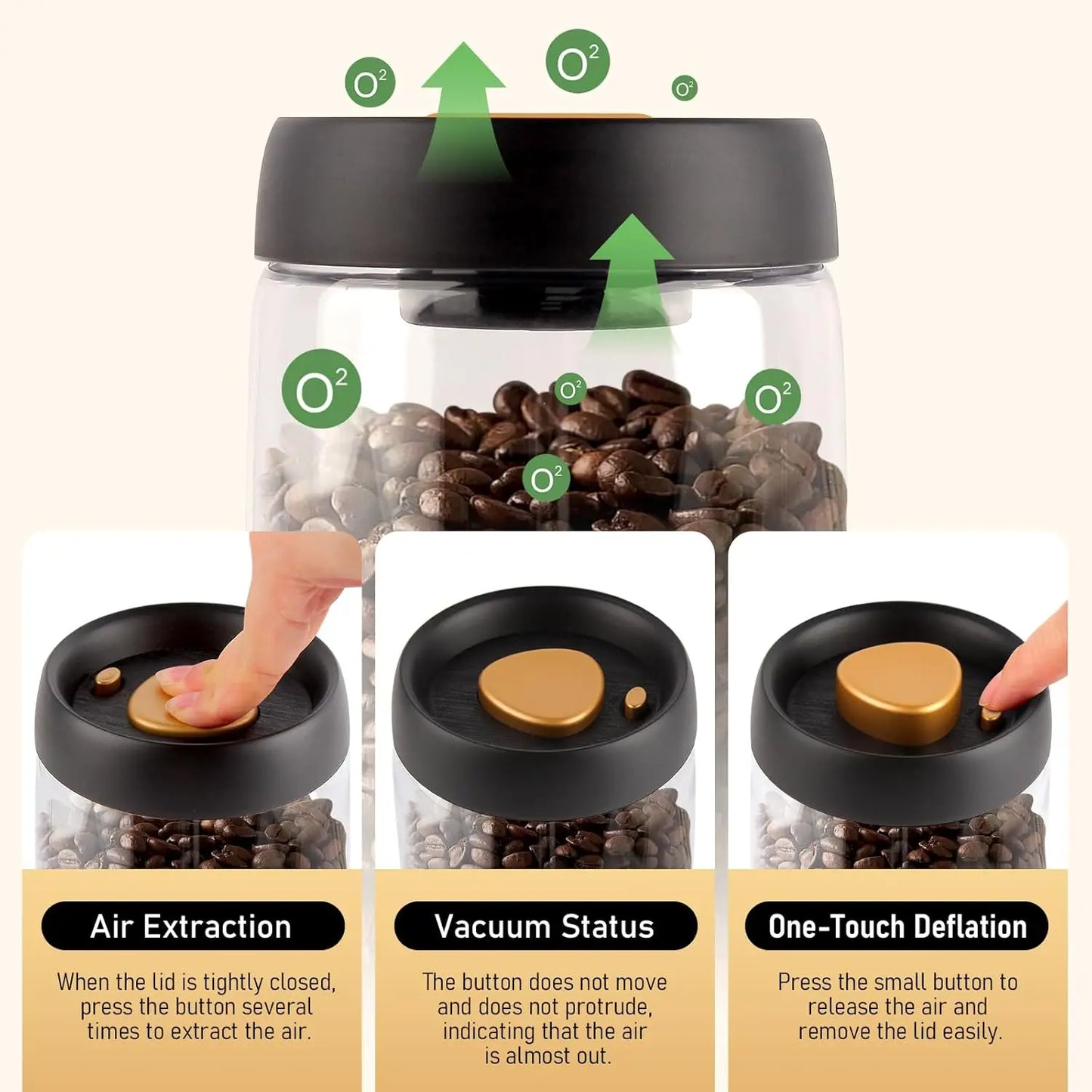 Coffee Beans Vacuum Sealed Tank Transparent Glass Food Storage Jars