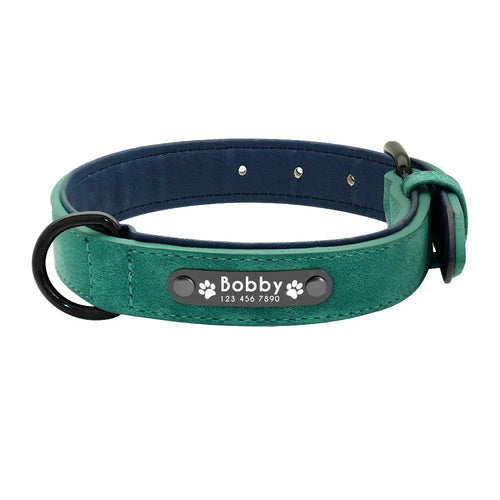 Personalized Name ID Tags Dog Collars Custom Text name Leather Dog