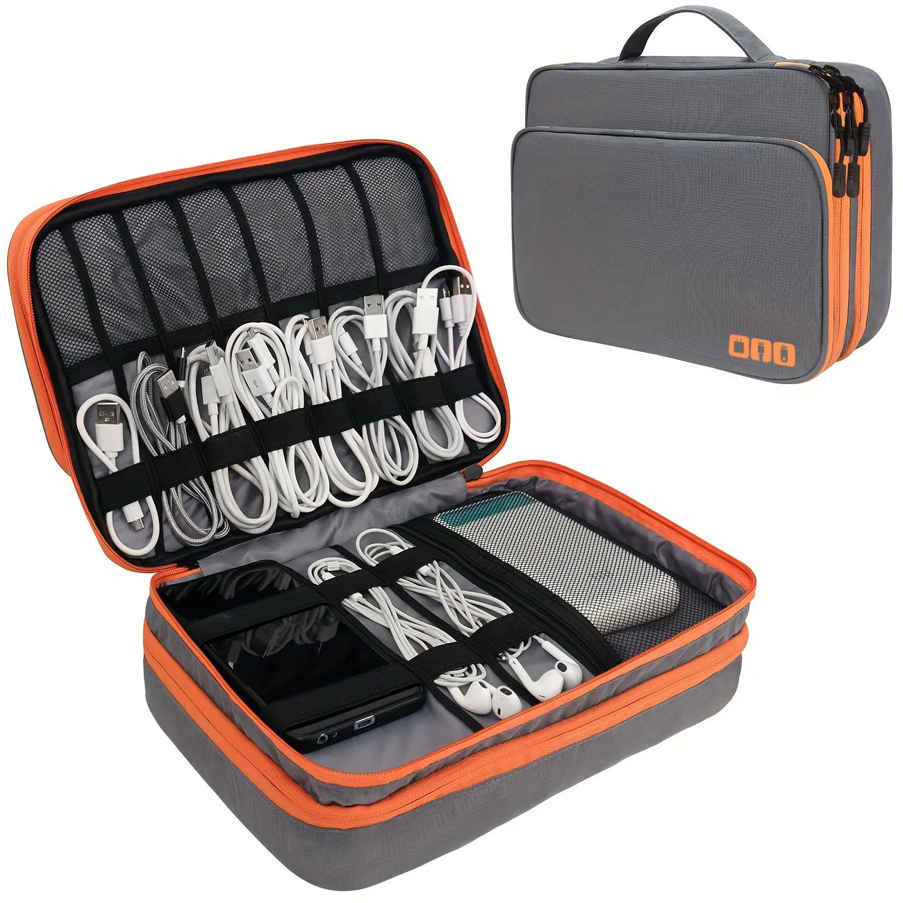 Portable USB Data Line Charger Storage Bag Travel Multi Layer Cable