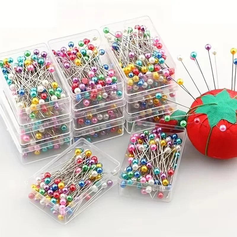 100Pcs Fashion Sewing Needles Colored Glass/Ceramics Head Bead Pin