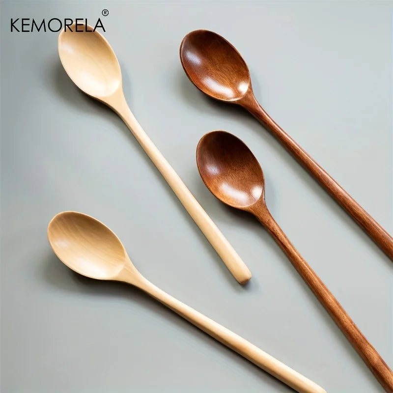 4PCS Wooden Spoon Kitchen Korean Style Natural Wood Soup Tableware