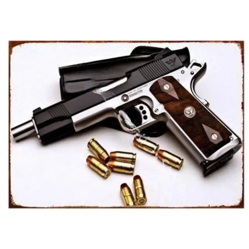 Pistol Metal Signs, Exuding Military Flair, Ideal As Wall Decoration